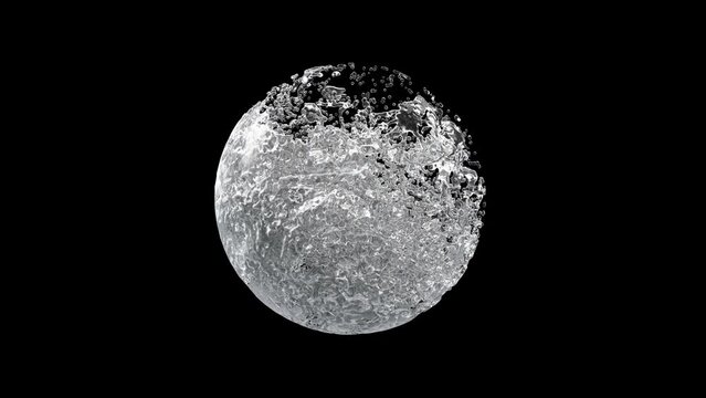 Splash water ball with droplets on black background. 3d illustration.