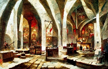 Image of the inside of an old church.
