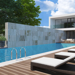 Modern villa with swimming pool. Architecture concept for Real estate. 3d illustration