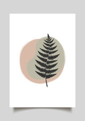 Trendy art poster with fern on abstract background.