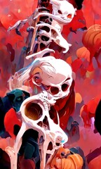 Obraz premium Conceptual design with abstract human bones and sculls in vibrant colors