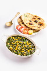 Palak sweet corn sabzi also known as Spinach Makai curry sabji, north Indian main course menu