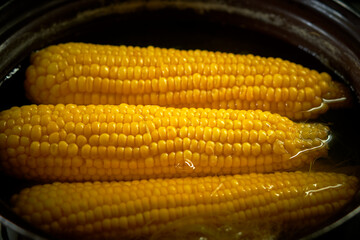corn is cooked in a pan in the kitchen