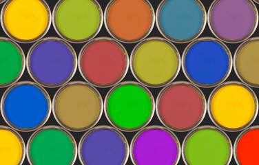 Multiple colors of paint emulsion boxes open top view