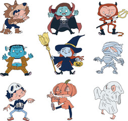 Halloween. Wolf. Dracula. Devil. Franken. Witch. Mummy. Skull. Pumpkin. Ghost.