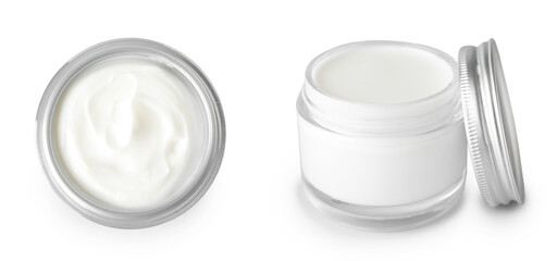 Jars of cosmetic cream isolated on white