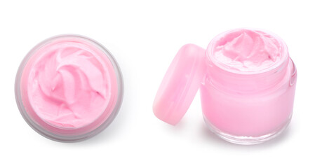 Jars of cosmetic cream isolated on white