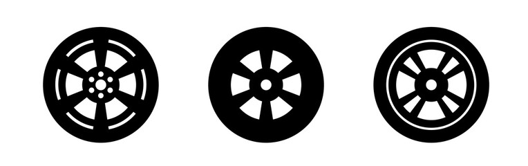 Fototapeta premium Wheel icon set. Set of black flat icons. Vector clipart isolated on white background.
