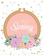 Hello spring card design with glitter flower