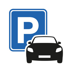 Car parking blue icon. Parking space. Parking lot  illustration