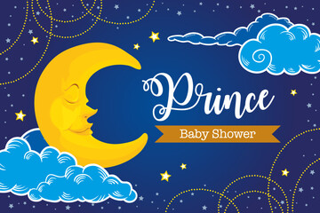 Baby shower banner for baby boy with cute moon