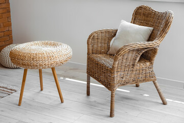 Rattan armchair and table in living room
