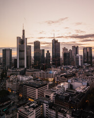 Skyline of Frankfurt am Main, Germany during sunset