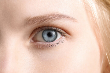 Fototapeta na wymiar Young woman with blue eyes, closeup