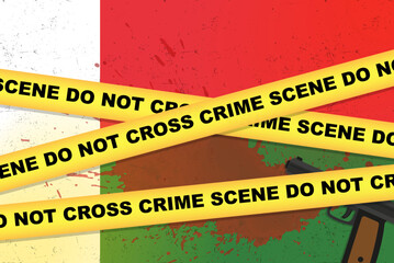 Madagascar armed attack vector banner, shooting news concept, armed assault with gun and blood stain on flag