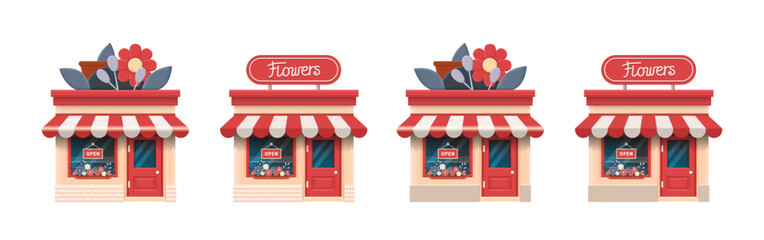 Flower shop. 3d shop icons. Store icons set. Vector clipart isolated on white background.	
