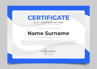 modern certificate design with blue color and modern minimalist style