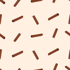 Seamless pattern of cinnamon sticks, fragrant winter spices background, vector illustration wallpaper.