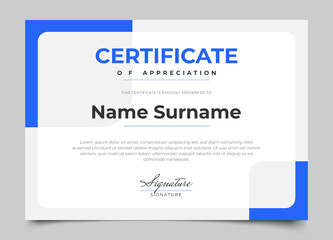 modern certificate design with blue color and modern minimalist style