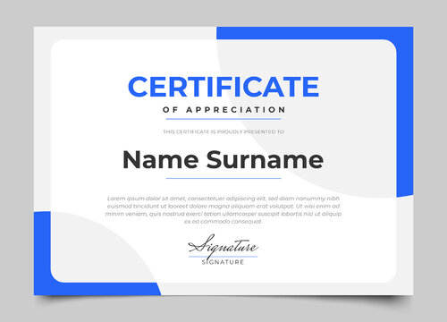 modern certificate design with blue color and modern minimalist style