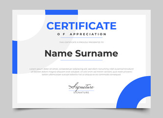 modern certificate design with blue color and modern minimalist style