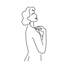 Fototapeta premium Feminine abstract female body, isolated girl model in profile, continuous line. Minimal contemporary drawing, sketch contour. Trends and fashion. Vector in flat style, outline linear art
