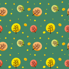 Floral forest autumn pattern with trees.