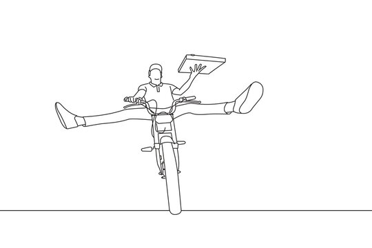 recommend clip art: Cartoon of pizza guy riding motorcycle express delivery. Line art style