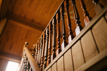 Wooden stairs close up.