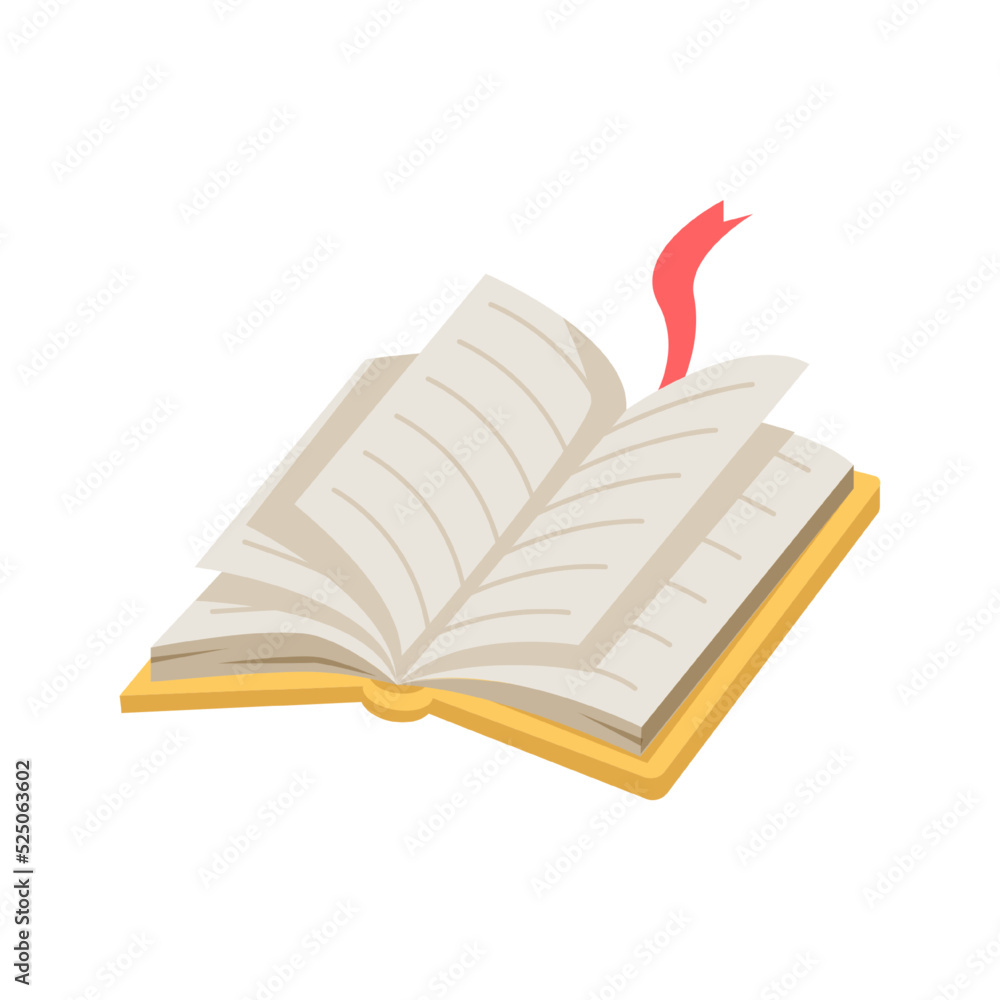 Aufkleber Textbook or journal with open pages and bookmark. Reading hobby or studying, education and development. Notebook for writing down. Vector in flat cartoon style