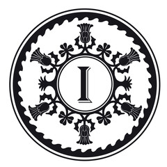 Letter i logo with floral frame