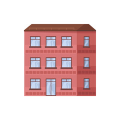 Fototapeta premium Residential house for living or working in office, building. City or town construction with several levels, multi story landmark and urban architecture in metropolis. Vector illustration