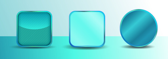 Technology Blue Green gradient color apps icon display frame background template vector 3D feel. Square rectangle and round shape.