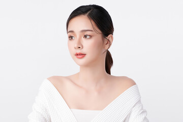 Beautiful young asian woman with clean fresh skin on white background, Face care, Facial treatment, Cosmetology, beauty and spa, Asian women portrait.