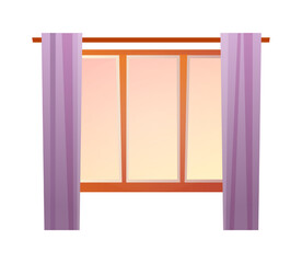 Interior design elements, isolated large window giving lots of light. Violet curtains, black out shade for daylight. Stylish and modern decor for home. Vector in flat style