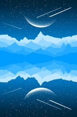 shooting over the mountains and lake digital illustration