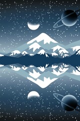 Beautiful mountains and evening scene digital illustration