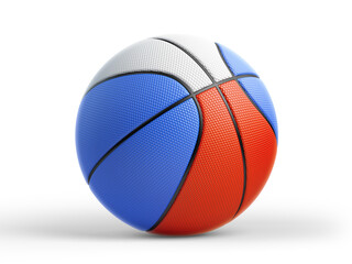 Basketball with Russian Flag on White with Clipping Path
