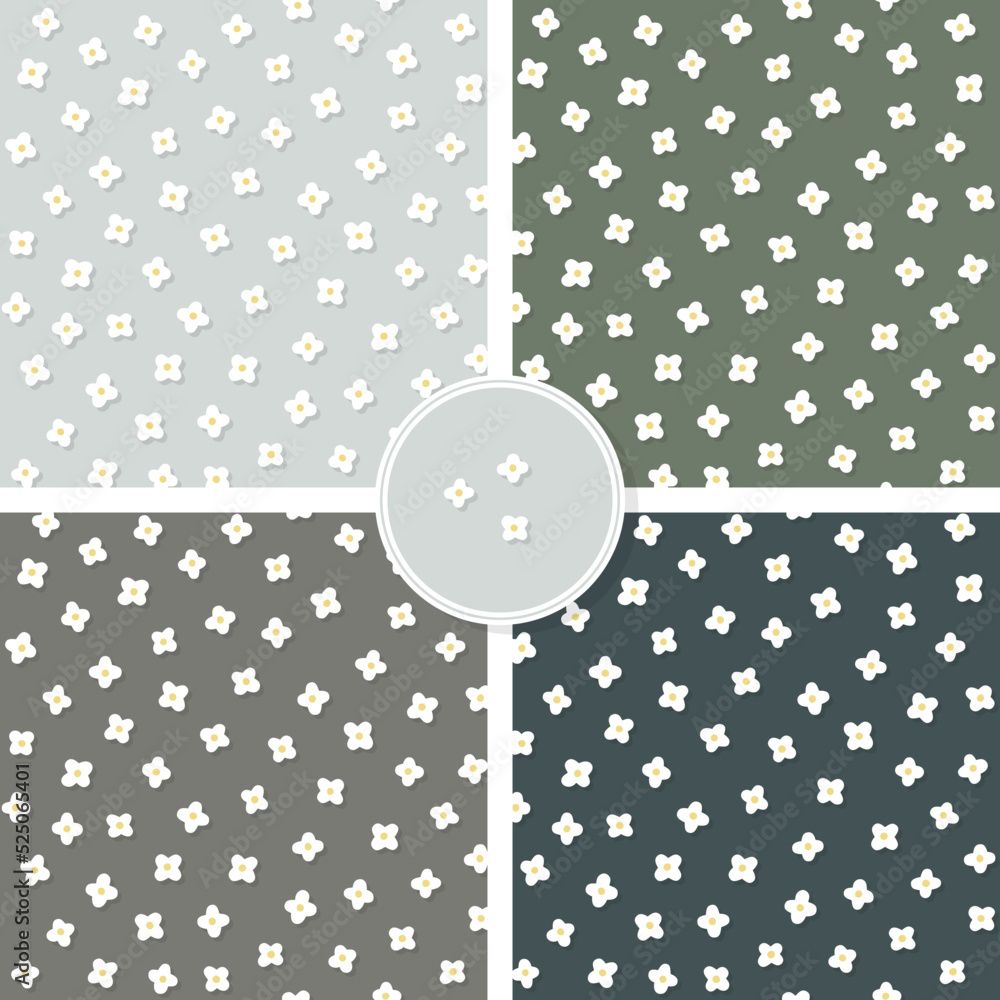 Poster white flower messy meadow seamless pattern. repeatable vector floral background set with retro style