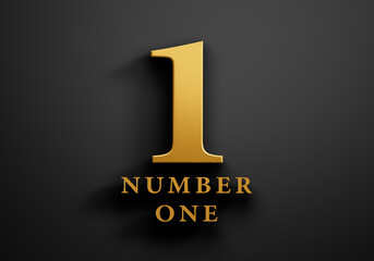 Golden shiny number one with text on dark background