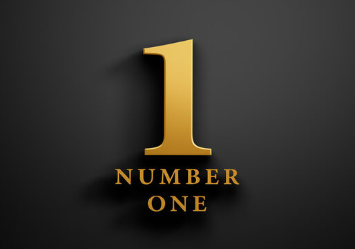 Golden shiny number one with text on dark background
