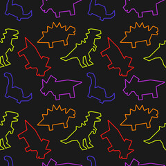 Hand Drawing Cute cartoon dinosaur seamless vector illustration pattern. Design for use background Textile all over fabric print wrapping paper and others. 