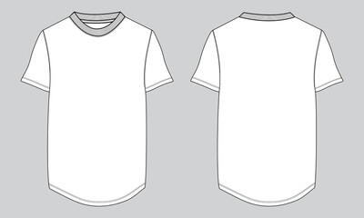 Short Sleeve t shirt technical fashion flat sketch vector illustration green Color  template front and back views. Apparel design mock up card easy edit and customizable