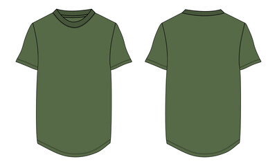 Short Sleeve t shirt technical fashion flat sketch vector illustration green Color  template front and back views. Apparel design mock up card easy edit and customizable