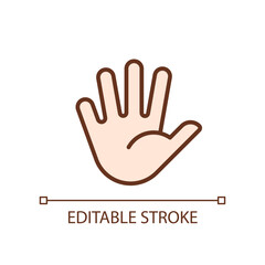Hand with splayed fingers pixel perfect RGB color icon. Non verbal communication. Body language. Isolated vector illustration. Simple filled line drawing. Editable stroke. Arial font used