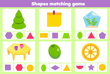 Matching children educational game. Match objects and shapes. Flashcars Activity for kids and toddlers. - 525067055