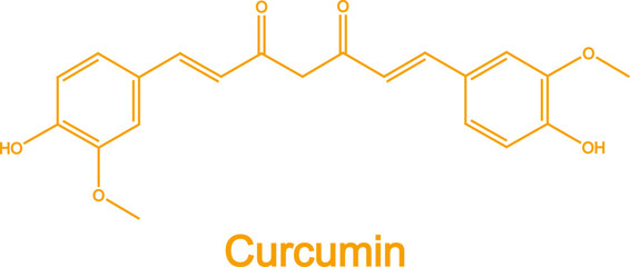 Curcumin turmeric spice molecule. Organic curcumin chemical formula