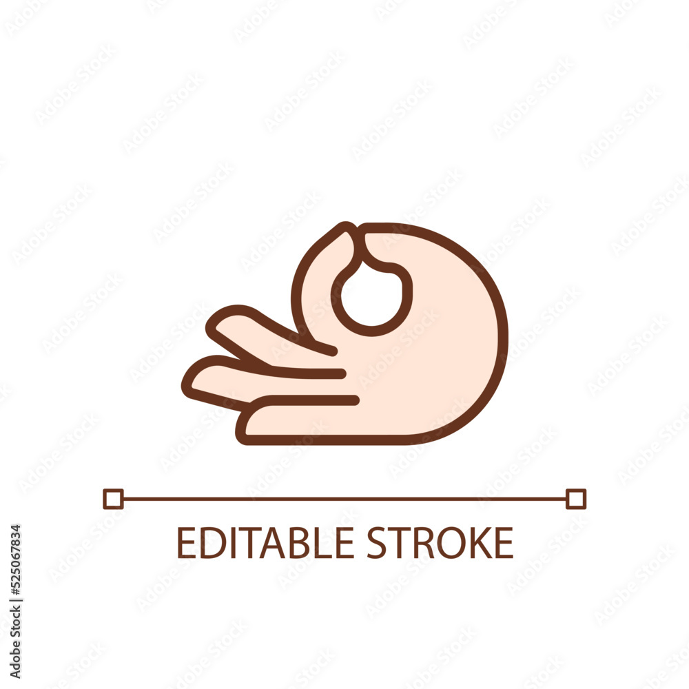 Poster meditation mudra pixel perfect rgb color icon. touching thumb and index fingers. body language. isol