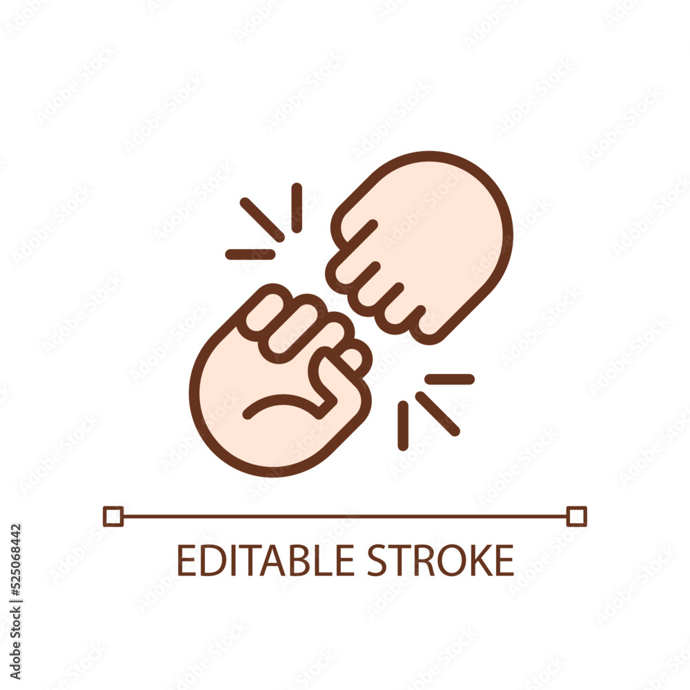 Poster fist bump pixel perfect rgb color icon. funny greeting gesture. communication. body language. isolat