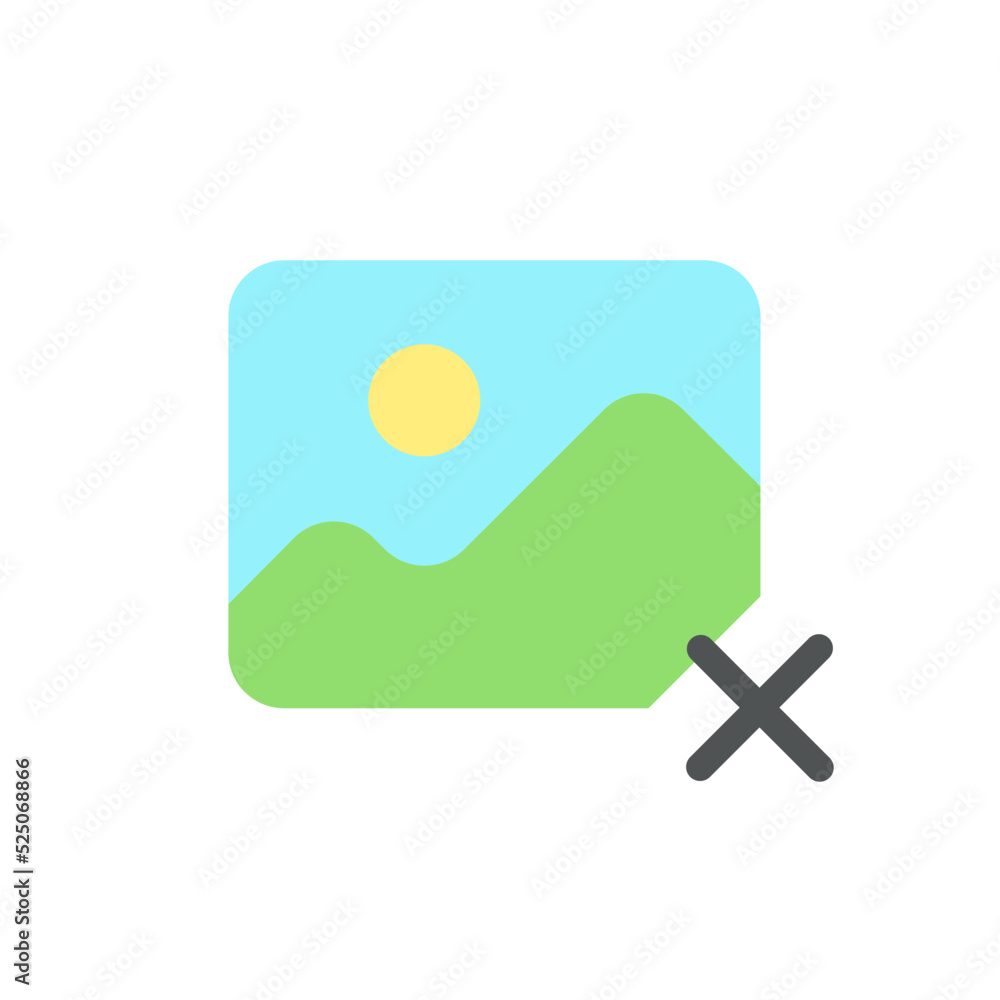 Poster delete photo flat color ui icon. visual media management. cancel editing. remove image. simple fille